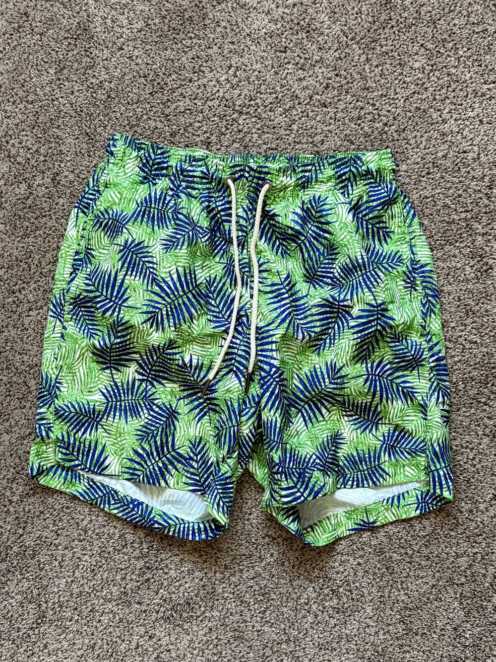 Men's Boto Blue And Green Palm Leaves Swim Trunks